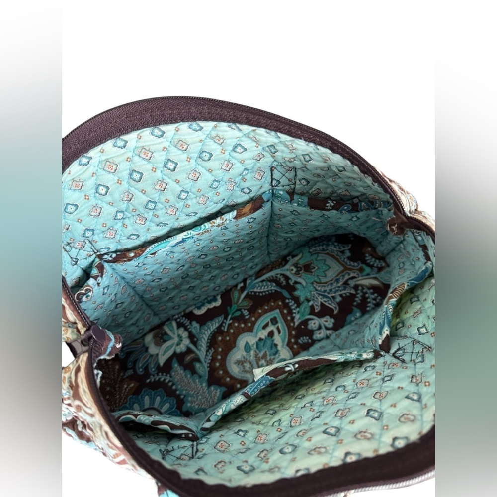 Vera Bradley Quilted Floral Handbag / Brown & Aqua / Mini Satchel - Picture 3 of 7